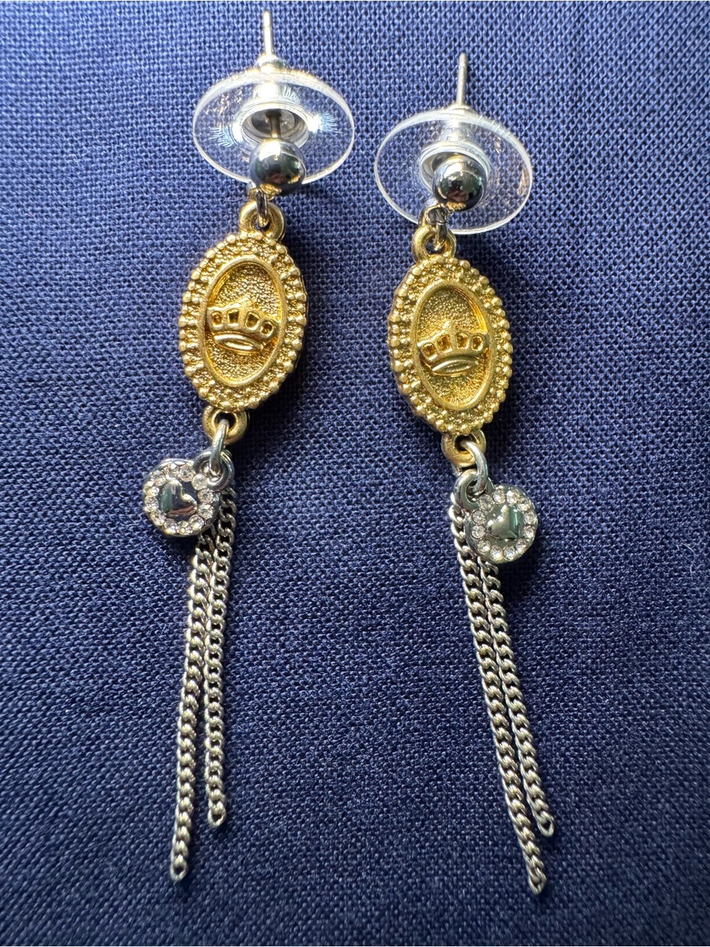 CAbi Two-Tone Crown Medallion Dangle Earrings - Gold & Silver